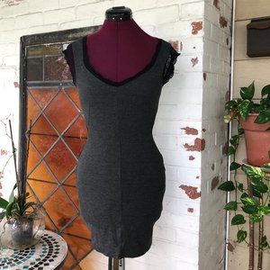 Gray & Black Bodycon Mini Dress Lace Cap Sleeves